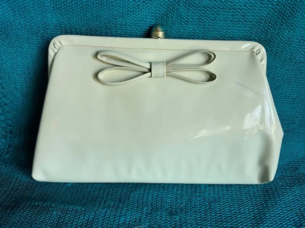 purse clutch handbage vinyl taupe